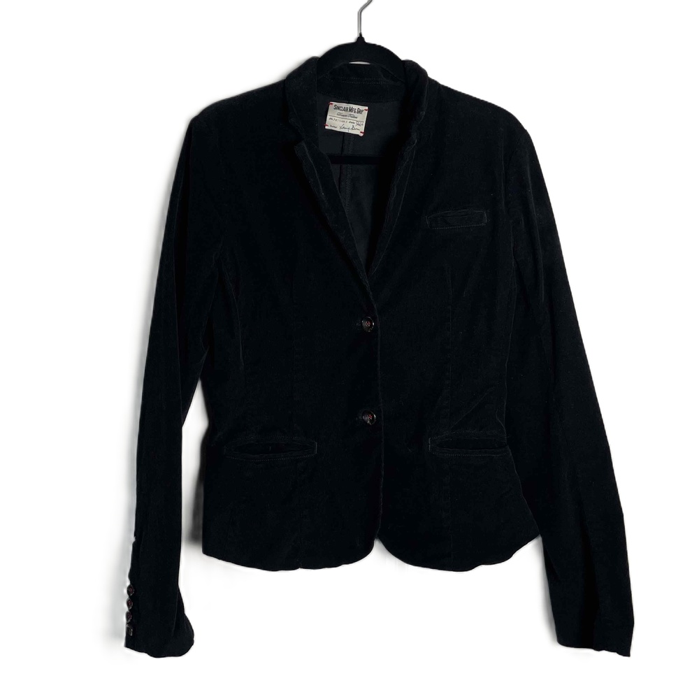 Vintage Sinclair Black Velvety 2 Button Notched Label Office Core Blazer Size 4